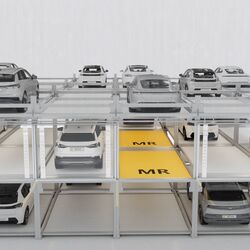 La visualización muestra la disposición de los coches en un sistema de aparcamiento