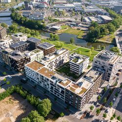 Vista aérea de todo el recinto del Neckarbogen en Heilbronn