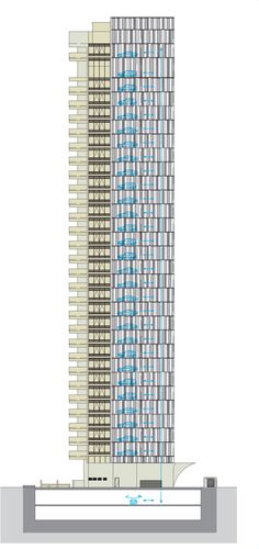 El gráfico muestra una sección transversal del sistema de aparcamiento del edificio