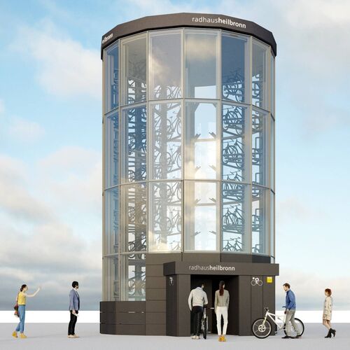 Representación de una torre de aparcamiento para bicicletas