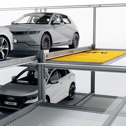 La visualización muestra la disposición de los coches en un sistema de aparcamiento
