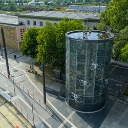 Vista aérea del Bikesafe en la estación central de Heilbronn