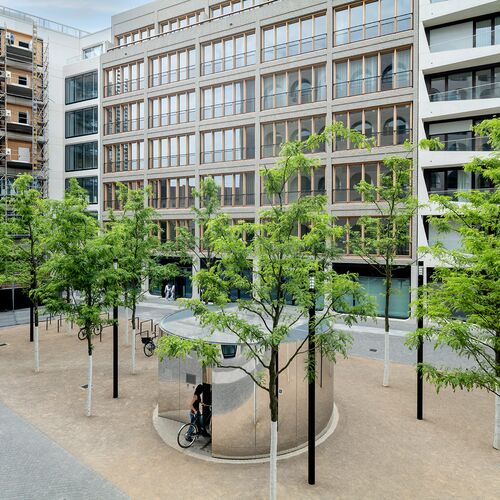 Aerial view of a bicycle parking system in Berlin