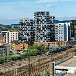 Vista aérea de todo el recinto del Meierikvartalet en Oslo