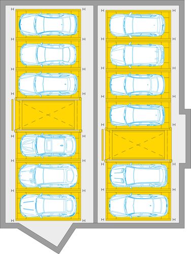 El gráfico muestra la disposición de los sistemas de aparcamiento