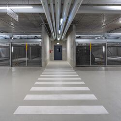 Front view of the parking systems, looking towards the underground car park exit