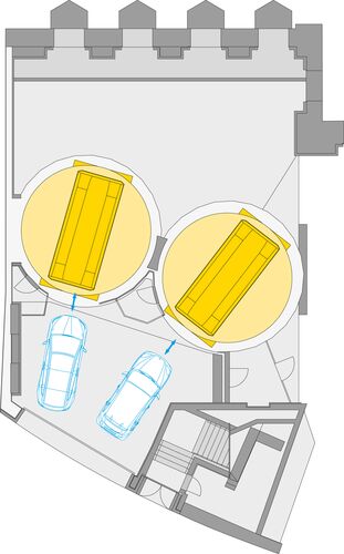 El gráfico muestra la cabina de acceso de un sistema de aparcamiento